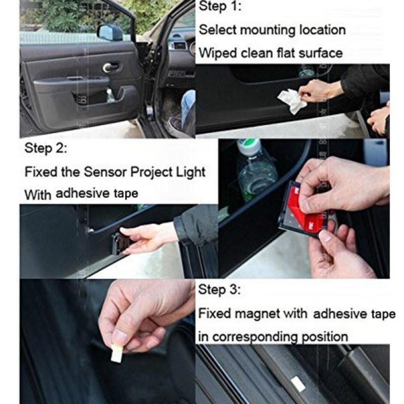2pcs Wireless Universal Car Projection LED Projector Door Shadow Logo Light Welcome Lamps Courtesy Lights Kit Magnet Sensor White Skull