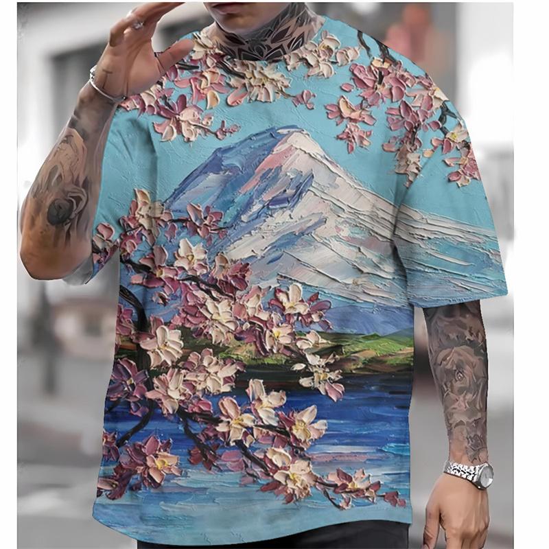 Summer Snow Mountain 3D Print T-Shirts Streetwear Men FashionCasual Oversized O-Neck Short Sleeved T Shirt Tees Tops Clothing
