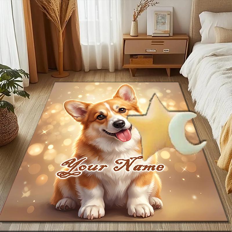1PC Custom Name Corgi Portrait Theme Floor Mat Ideal for Living Room, Game Rooms, Office, Bedroom, Floor Mat Playful Design