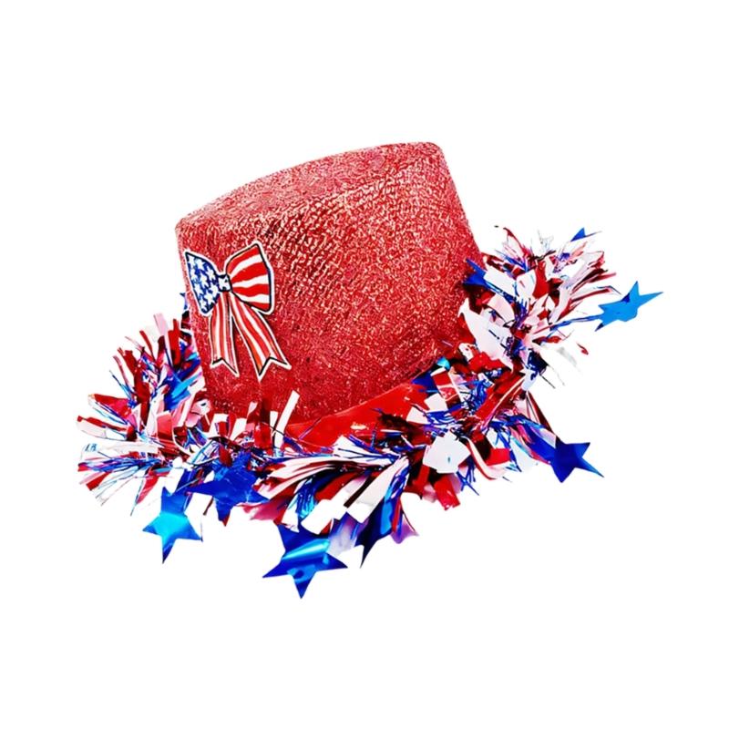Homburg Unique Patriotic Tinsel Patriotic Styling Hat Gifts for Boyfriend Hat Wide Brimmed Unisex Wear for Gatherings