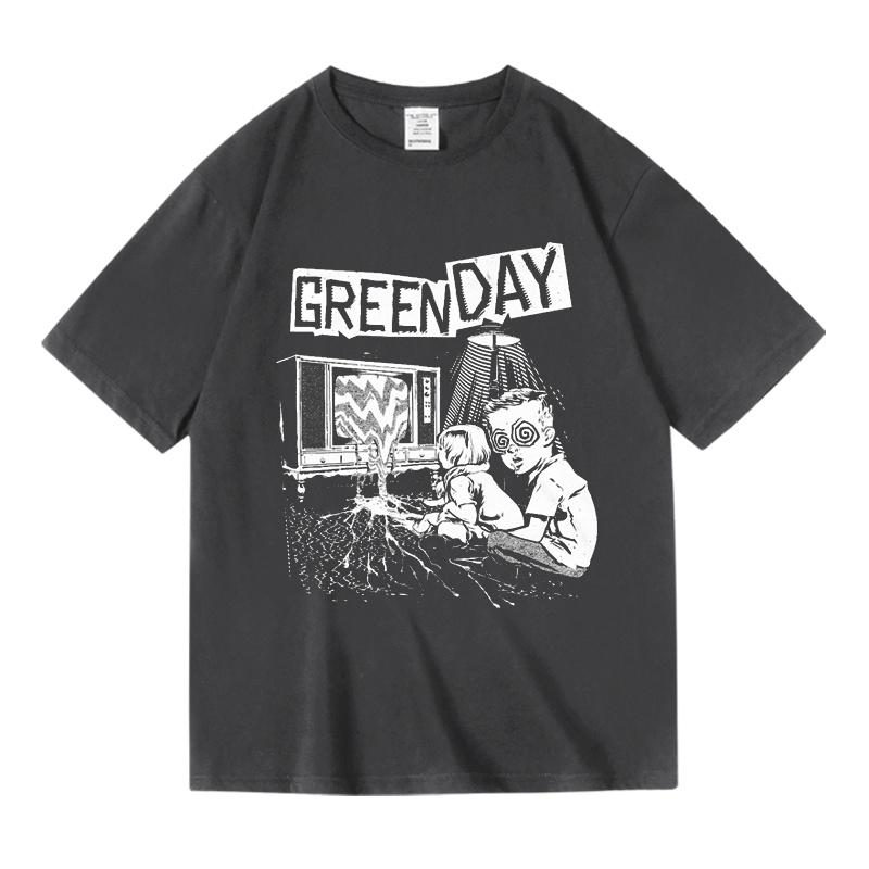 Green Day Band Peripheral Tie Pattern Print Punk Men's Summer New Fashion High Quality Trend Short-sleeved T-shirt Clothes