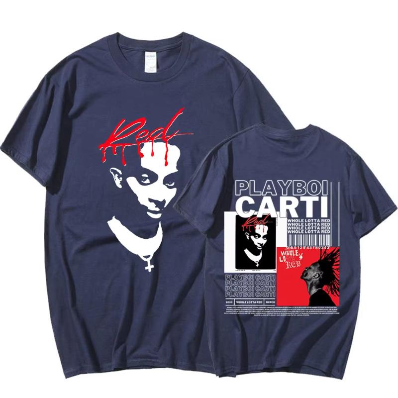 Camiseta de Rapper Playboi Carti Música Álbum Whole Lotta Red Camisetas Gráficas Unisex Moda Mujer Hip Hop Camiseta Oversize Streetwear