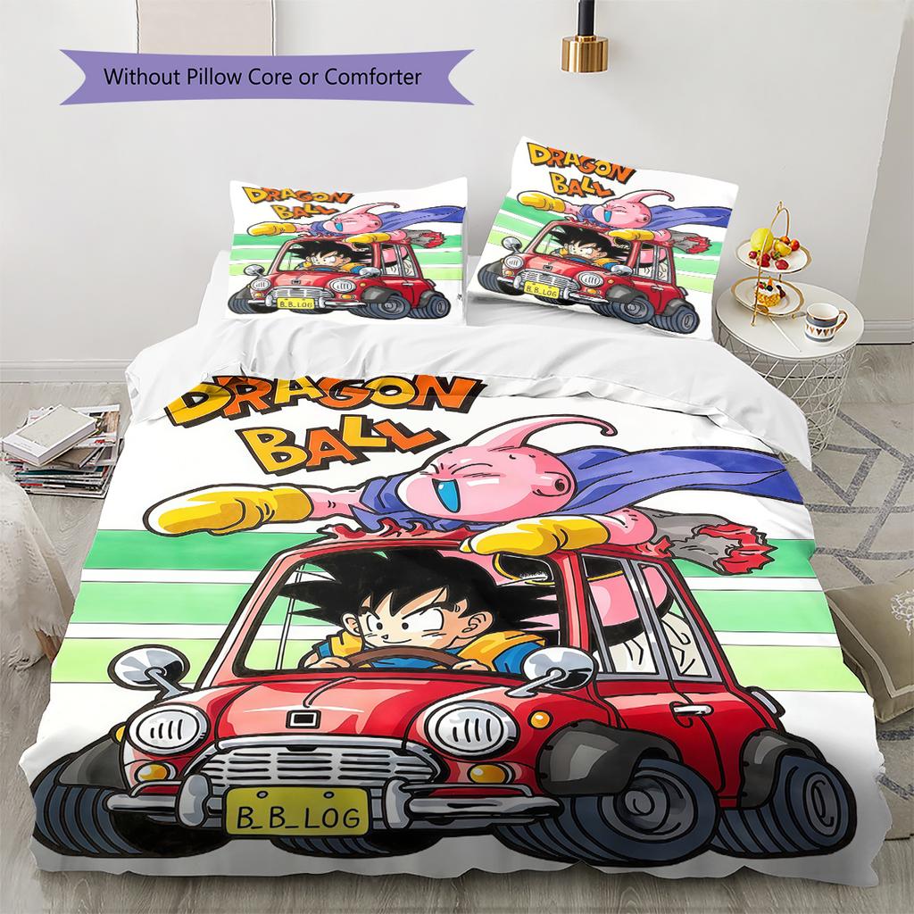 Dragon Ball Super Pattern Bedding,Quilt Set Quilt Cover Pillowcase Home Birthday Gift (1 * Duvet Cover + 2 * Pillowcase, Without Core)