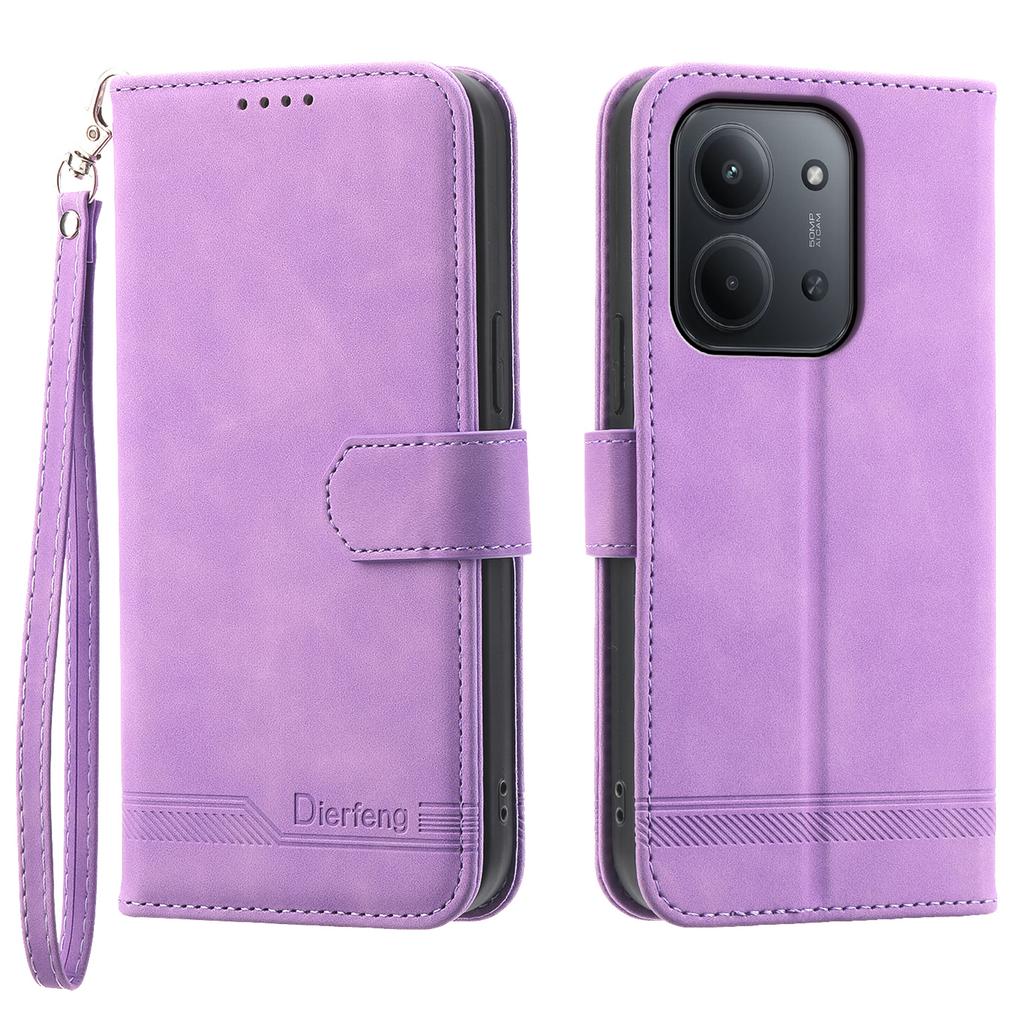 DIERFENG DF-03 For Xiaomi Redmi 15C 5G (EU) (173mm)/4G (EU) (173mm) Case Lines Imprint Wallet Leather Phone Cover with Wrist Strap