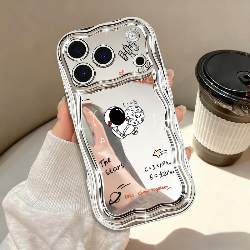 Cute Moon Astronaut Phone Case For iPhone 17 Pro Max Air 16e 16 15 14 13 Pro Max 12 11 Shockproof Luxury Plating Soft TPU Cover