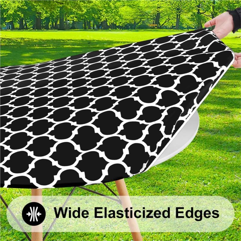 Homaxy New Round Tablecloth 1 PCS PEVA Material Wipeable Flannel Backed Vinyl Tablecloths Waterproof Elastic Fitted Table Covers