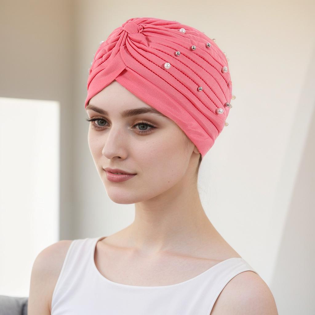 Stilvolles plissiertes Perlen-Kopftuch-Wickeltuch in Wassermelone