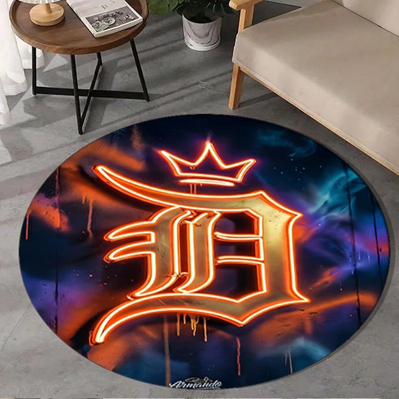 Detroit Tigers Emblem Round Rug for Livingroom,Bedroom, Palyroom, Chair Rug, Area Rug, Circle Carpet, Large Size Fan Christmas Gift