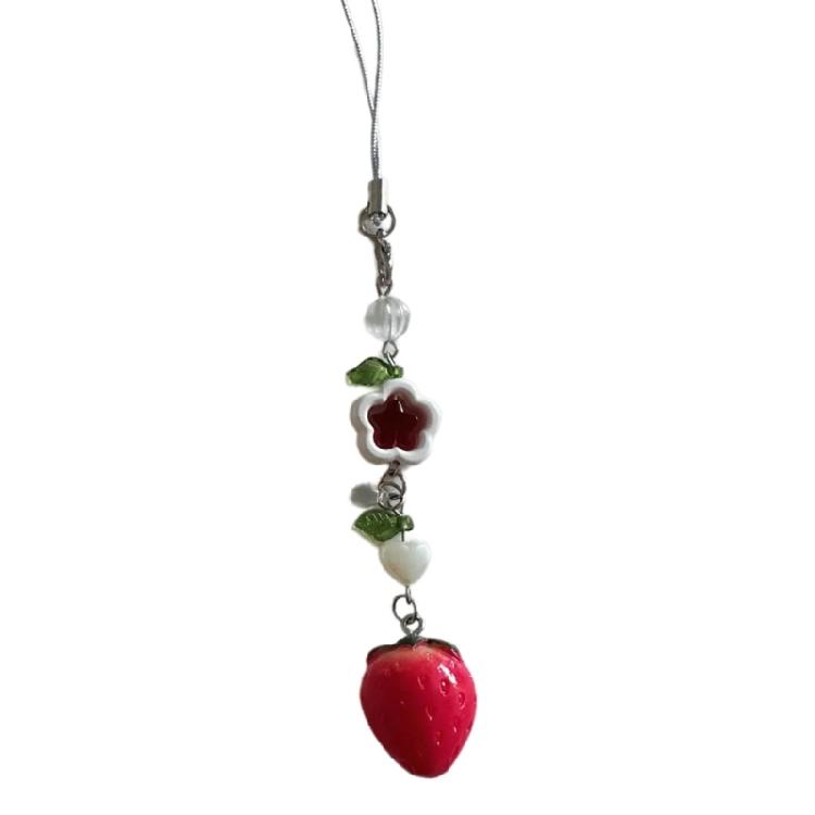 Sweet Strawberry Beaded Pendant Charm for Mobiles and Key Holders Phone Lanyards