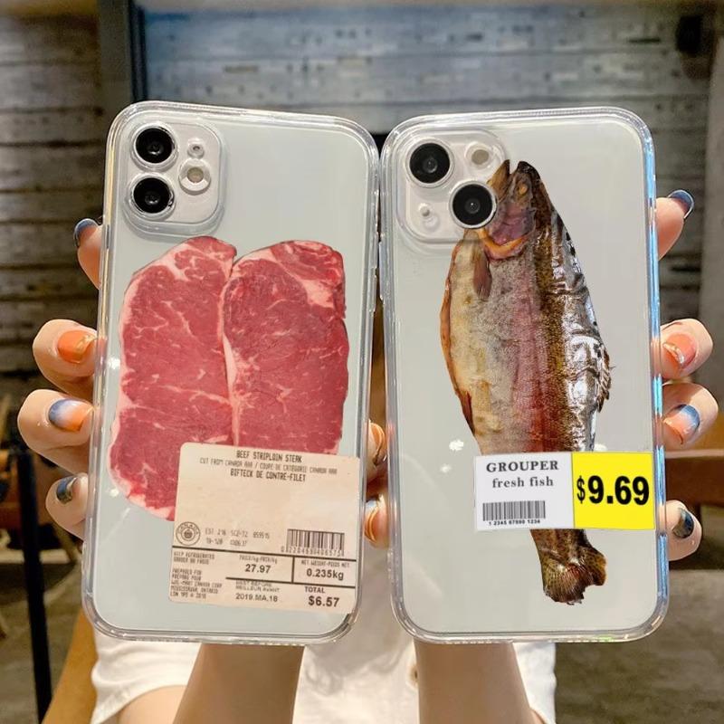 Funny Salted Fish Pidan Kobe Beef Phone Case For iPhone 16 15 11 12 14 13 Pro Max Mini X XSMax XR 7 8 Plus SE4 16e Silica Covers