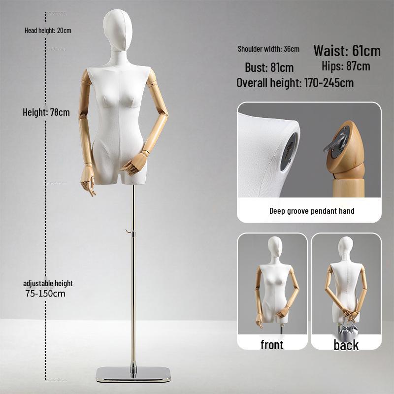 Luxury Full-Body Female Mannequin Display Stand: Fabric-Wrapped, Solid Wood