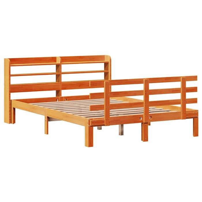VidaXL Cadre de lit et tête de lit cire marron 150x200 cm bois de pin, lit, cadre de lit en bois massif, meuble de chambre à 3306872