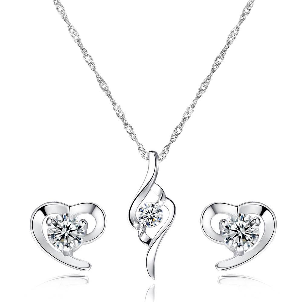 Diamond and Pearl Geometric Flower Jewelry Set - Necklace and Earrings for Women