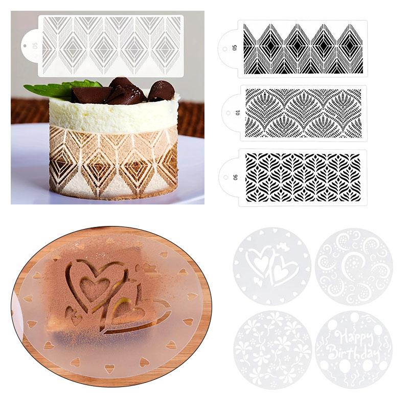 Reusable Cake Decorating Templates for Desserts Coffee Art Baking Birthday Party Lace Floral Designs Pastry DIY Decorating Tools