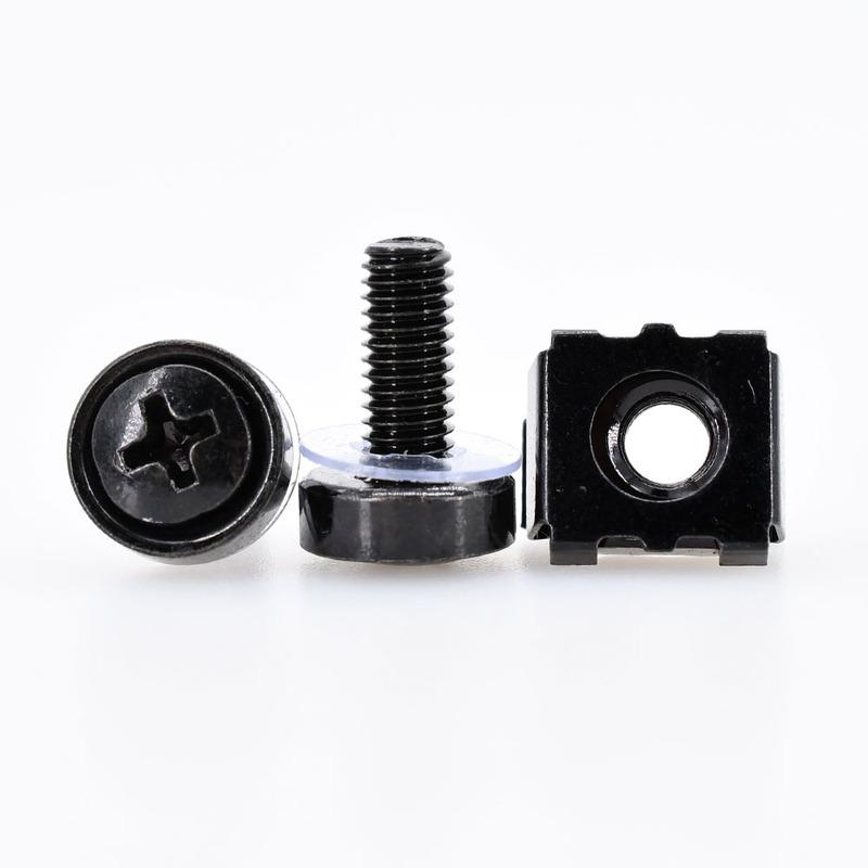 M6x16mm M6x20mm Black Carbon Steel Screw Nut Set For Rack Mount Server Cabinet Shelves Phillips Bolt Cage Nuts Kit 20Set M5 M6