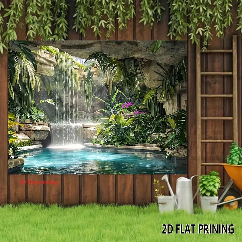2D Tropical Stone Cave with Waterfall and Turquoise Water Studio Background