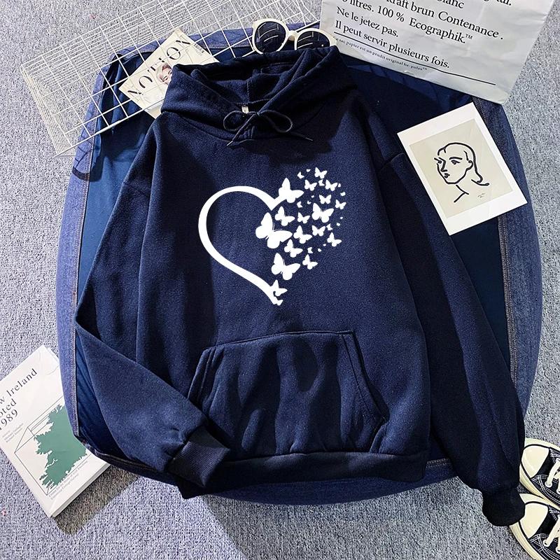 

2025 Hot Sale Woman Pure Color Hoodie Casual Fashion Hooded Sweatshirts Butterfly Print Female Trend Sporty Pullover Streetwear S