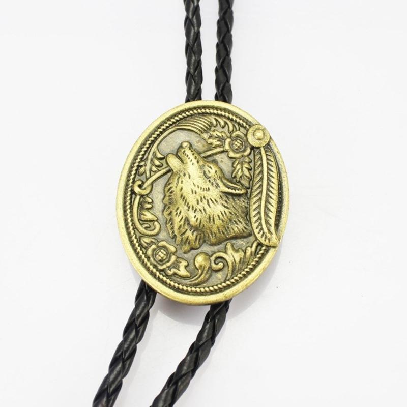 Metal Wolf Bolo Tie Wolf Necktie for Shirt Jeans Western Necklace Braided Shoestring Necktie Bolo Tie
