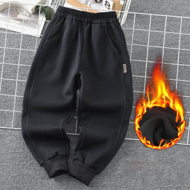 

Мальчики Девочки Брюки на флисовой подкладке и утепленные для осени и зимы, Цельные флисовые детские хлопковые брюки, Спортивные брюки 110 чёрный