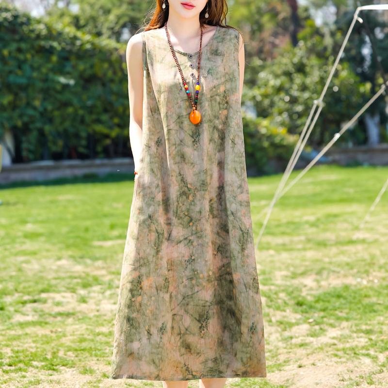 Plus Size Women's Elegant Dresses Loose Summer Sleeveless Dress Female Vintage Clothes