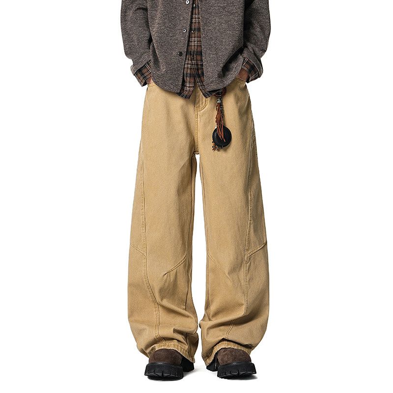 51 Hip-Hop Scimitar Jeans with Thick Fleece for Men and Women, Winter American-Style Trendy Brand, Retro Loose Spliced Wide-Leg Long Pants