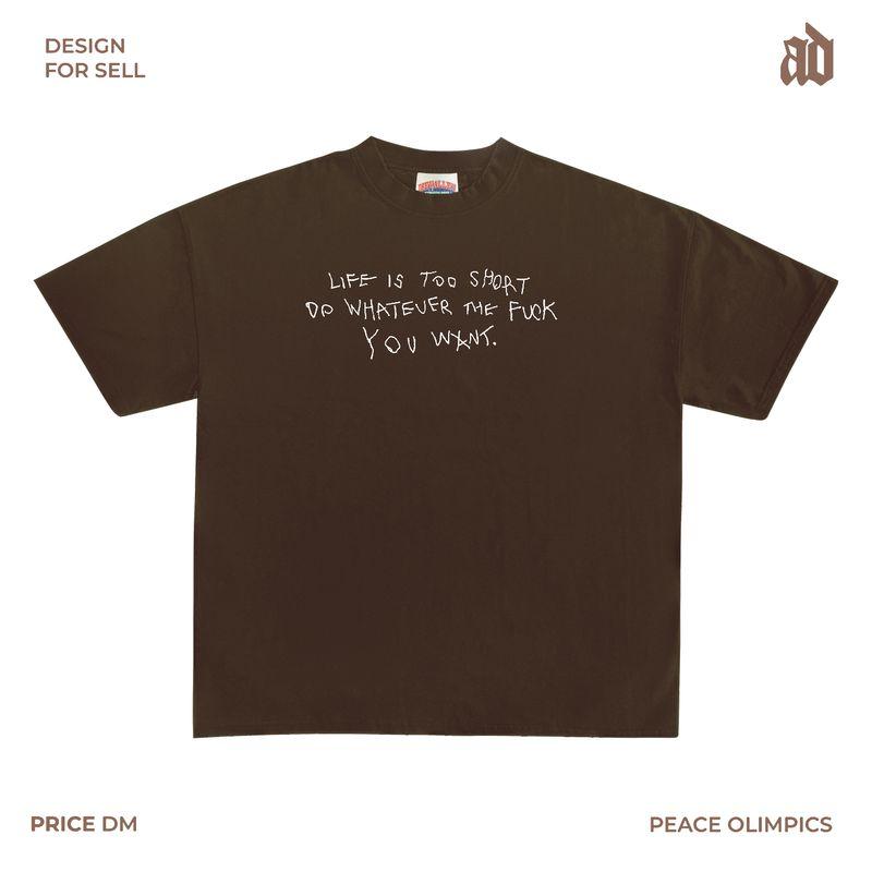 

230G Lightweight Shoulder Letters Simple Life Too Short Loose Retro Daily Leisure Short sleeve T-shirt Top Mocha color M