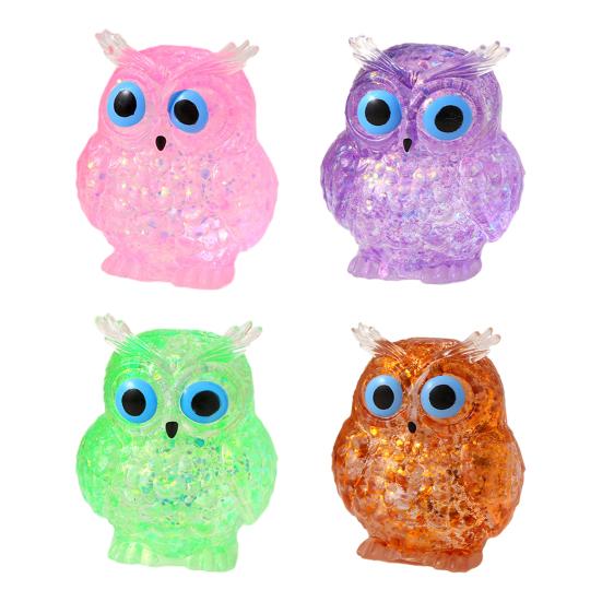Glitter Owl Sugar Stress Ball Slow Rebound Stress Relief Clear Bird Squeeze Toy Anxiety Relieving Animal Shape Hand Relaxation Tool