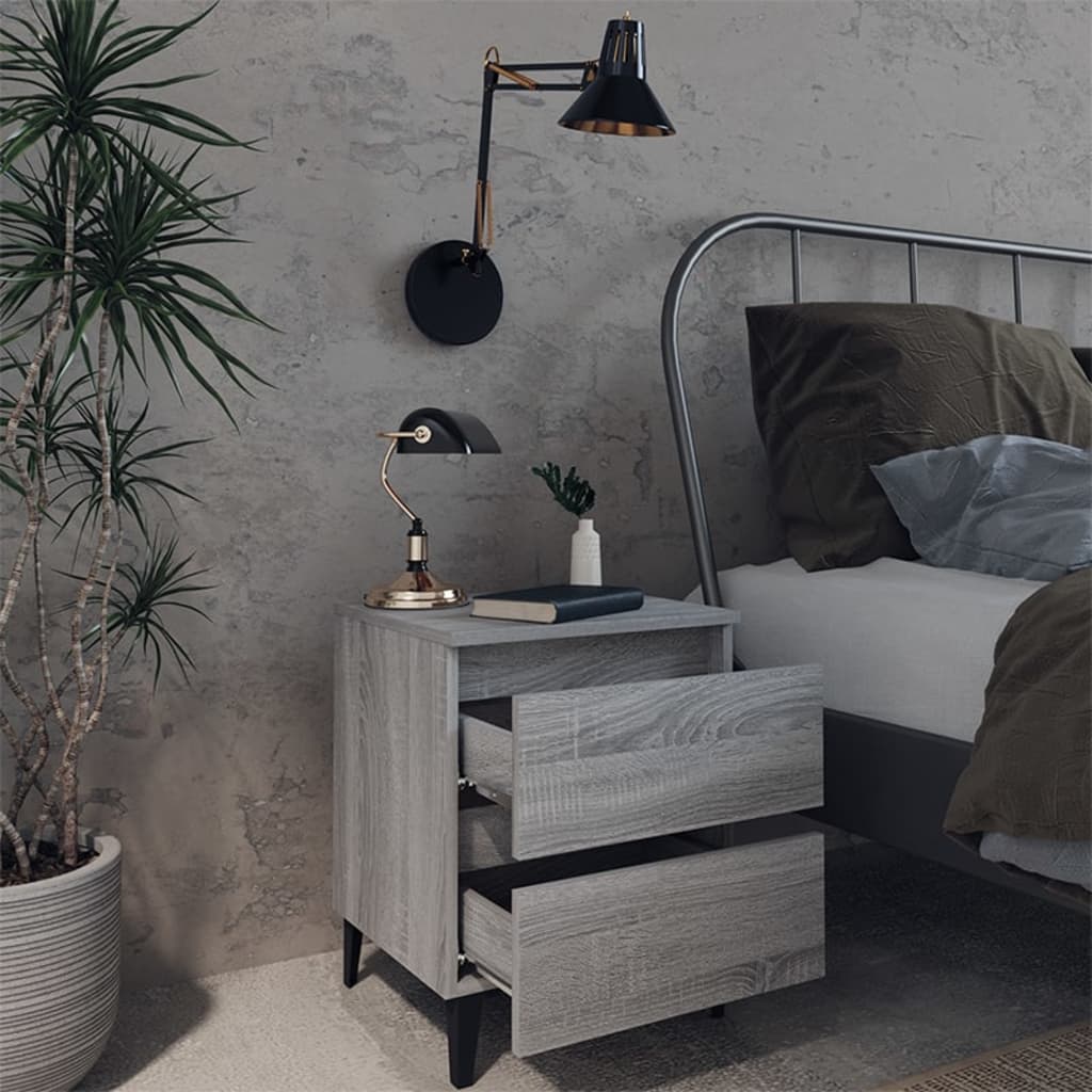 Nightstand with Metal Legs Grey Sonoma 40 x 35 x 50 cm