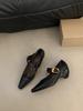 Silver Mary Jane Shoes Spring and Autumn Pointed Temperament Thick Heel Fashion One-word Buckle with Shallow Mouth Single Shoes Tide