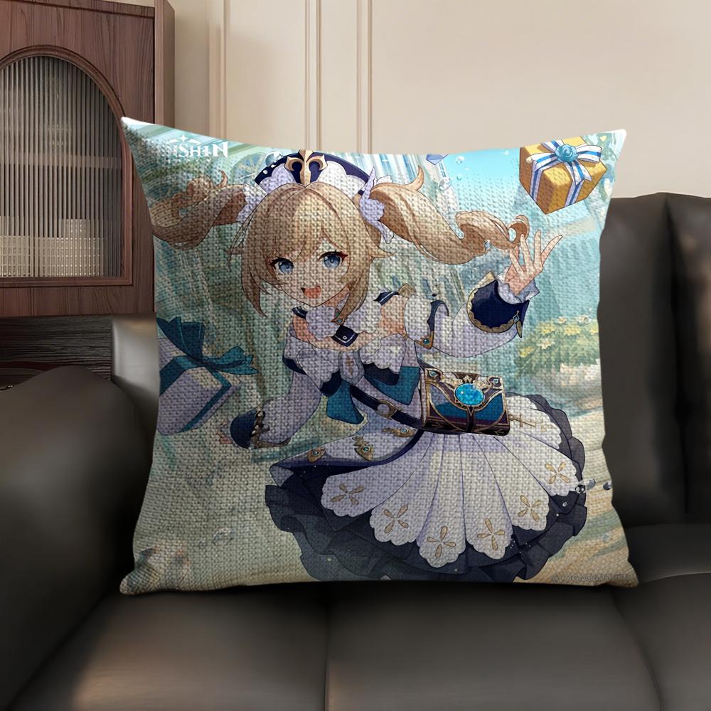 Barbara Cute Genshin Impact Cushion Cover Natural Linen Organic Fabric DoubleSided Printing Sofa Home Decor Gift Pillow Case