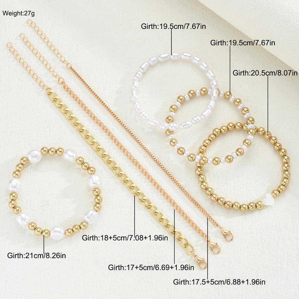 7pcs Vintage Elegant Boho Beaded Bracelet Set for Women Simple Gold Color Faux Pearl Heart Personalized Bracelets Dating Jewelry