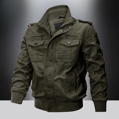 Veste Militaire Homme Printemps et Automne Coton Décontractée Ample Veste d'Outil Jeune et d'Âge Moyen