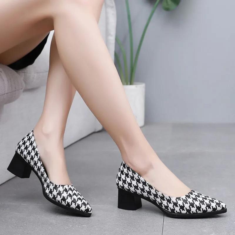  zapatos de mujer women fashion sweet high quality spring slip on anti skid square heel shoes lady office pumps ab376