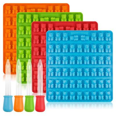 Silikon-Gummiform mit 53 Mulden, BPA-frei, antihaftbeschichtet, lebensmittelecht, Teddybär-Süßigkeitsform mit Tropfer, Geleeform, Schokoladenform