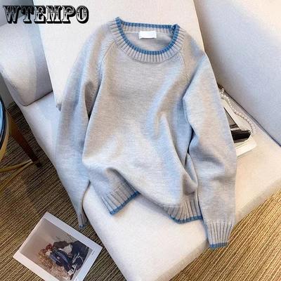 Women's Round-neck Sweaters Color-blocked Pullovers Long-sleeved Loose Knitted Sweaters Casual Sweaters for Autumn and Winter