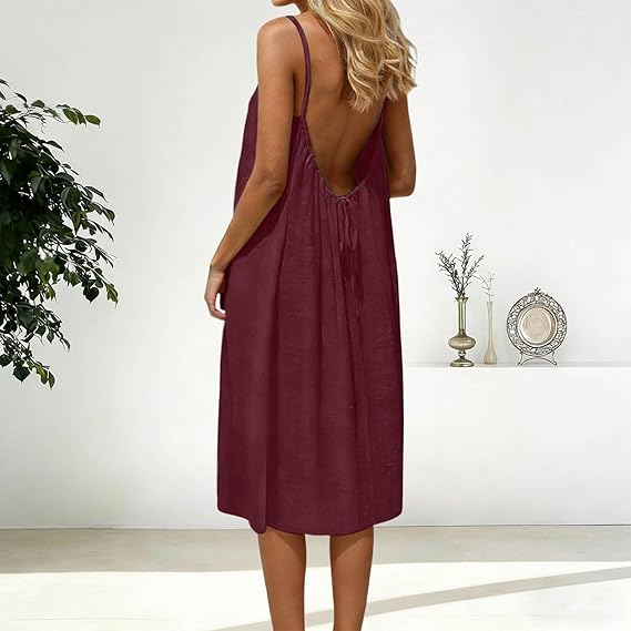 Women's Backless Strapless Dresses, Backless Loungewear Dress, Sleeveless, House Dress, Long Dress With Back Bow