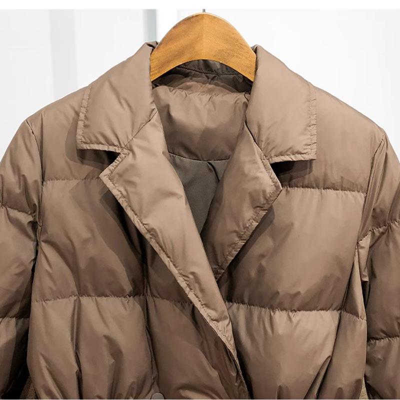 Down Jacket Winter Women White Duck Down Coat Female Notched Collar Double Breasted Coats Casual Lady Drawstring Puffer Outwear