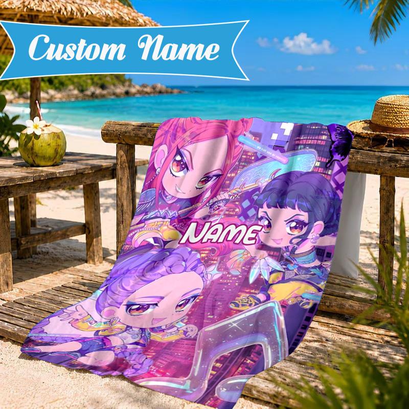 Custom Name KPop Cartoon Beach Towel Microfiber Beach Towel, Lightweight and Quick-Dry, for Summer Travel, Swimming Pool Gift