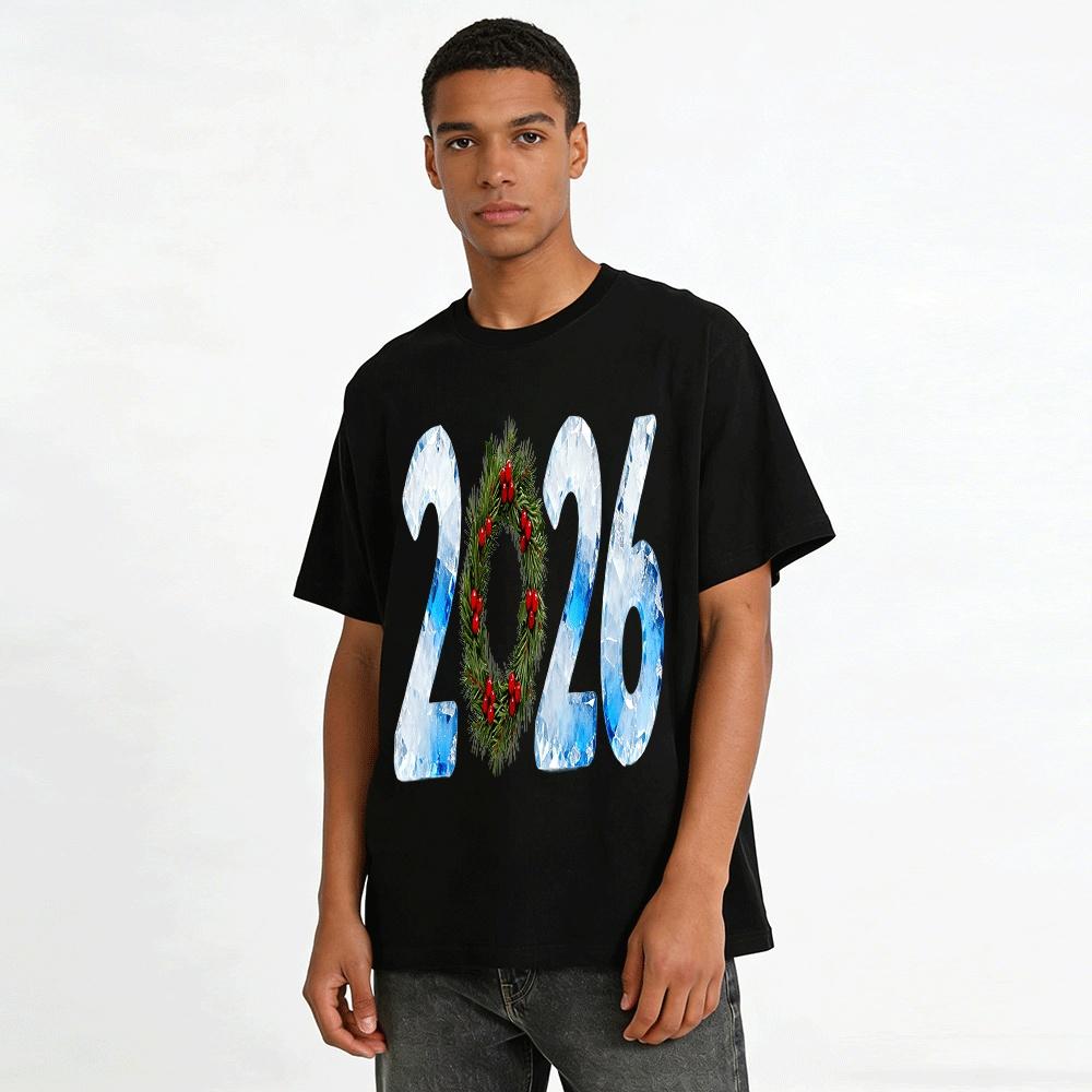 2026 Christmas Ice Snow Number Print Casual Holiday Top Pure cotton T-shirt