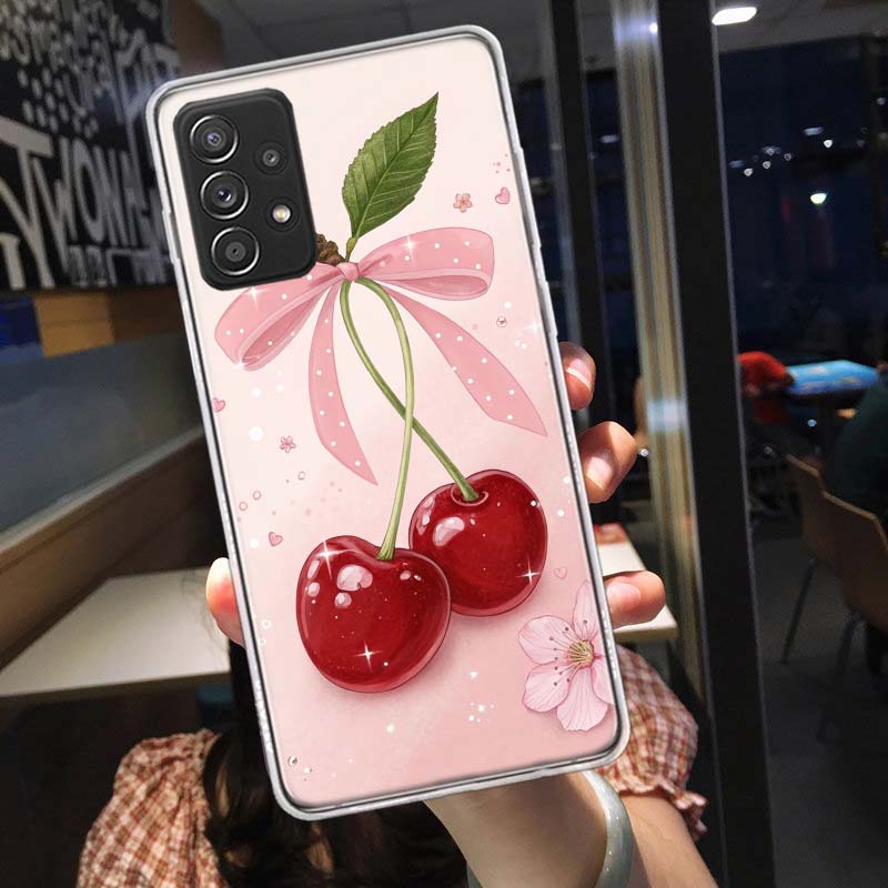 Cherry Bow Phone Case for Samsung A54 A57 A37 A17 A14 A15 A12 A24 A34 A55 A35 A25 A52S A07 A05S A04S A22 A32 A72 Galaxy Note 20