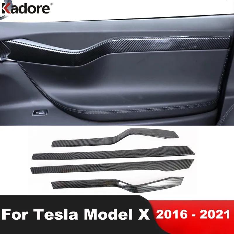 For Tesla Model X 2016-   Carbon Fiber Car ide Inner Door Panel Cover Trim Molding Strip Interior Accessories