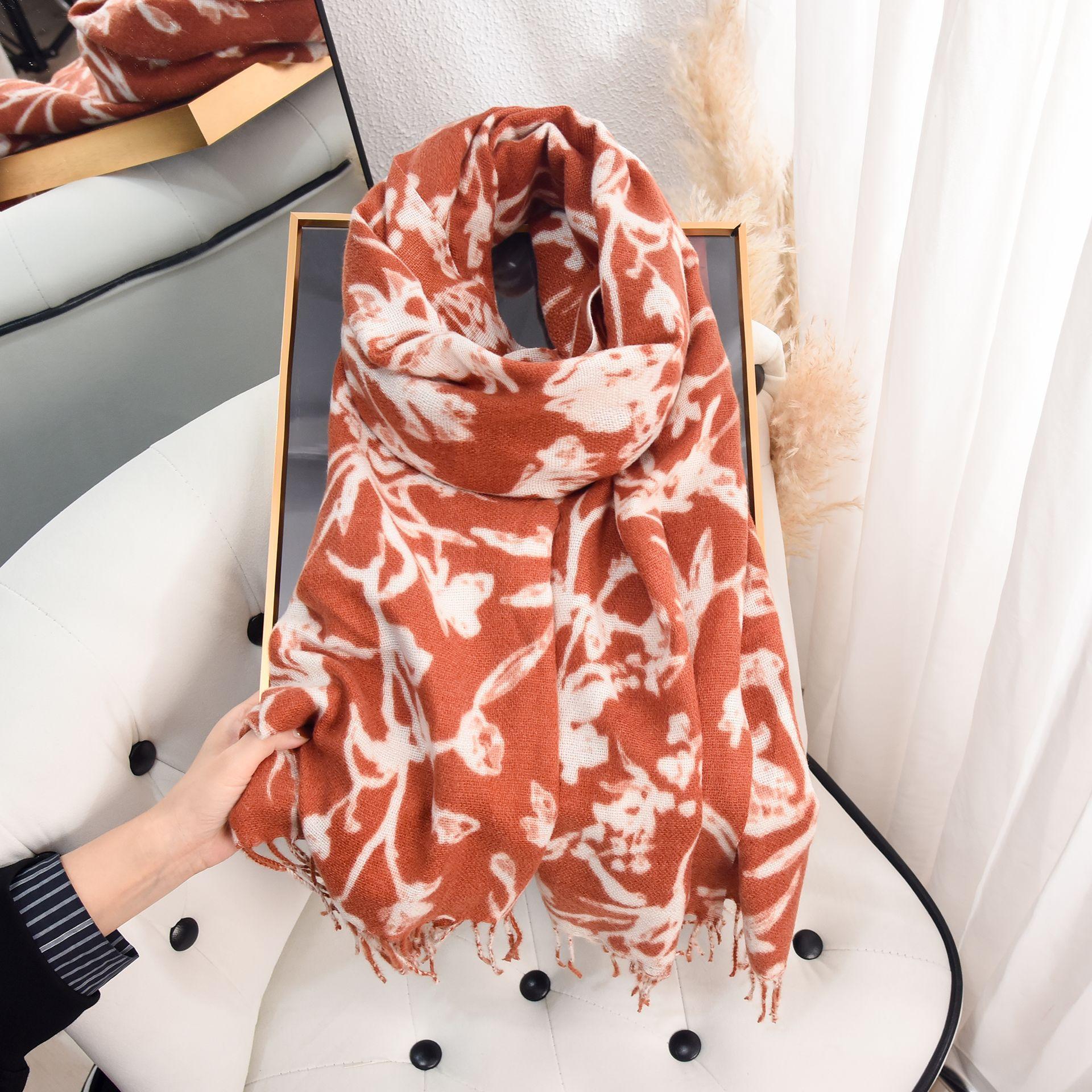 

Колледж милая девушка мода шарф с цветочным принтом теплый утолщенный шарф с бахромой из имитации кашемира 67*180