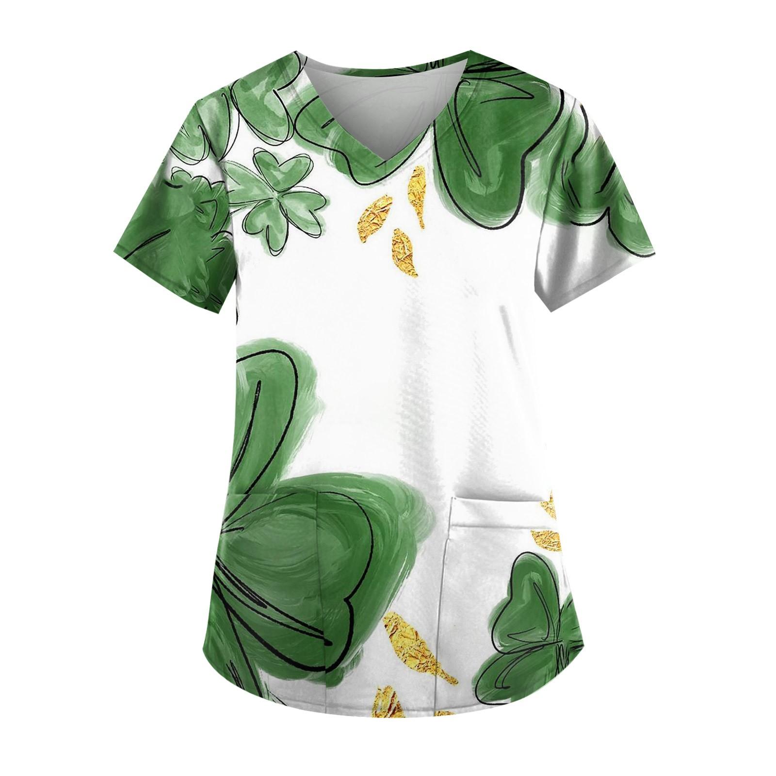 

Жіноча робоча блуза з кишенями з короткими рукавами та V-подібним вирізом із принтом до Дня Святого Валентина XL білий