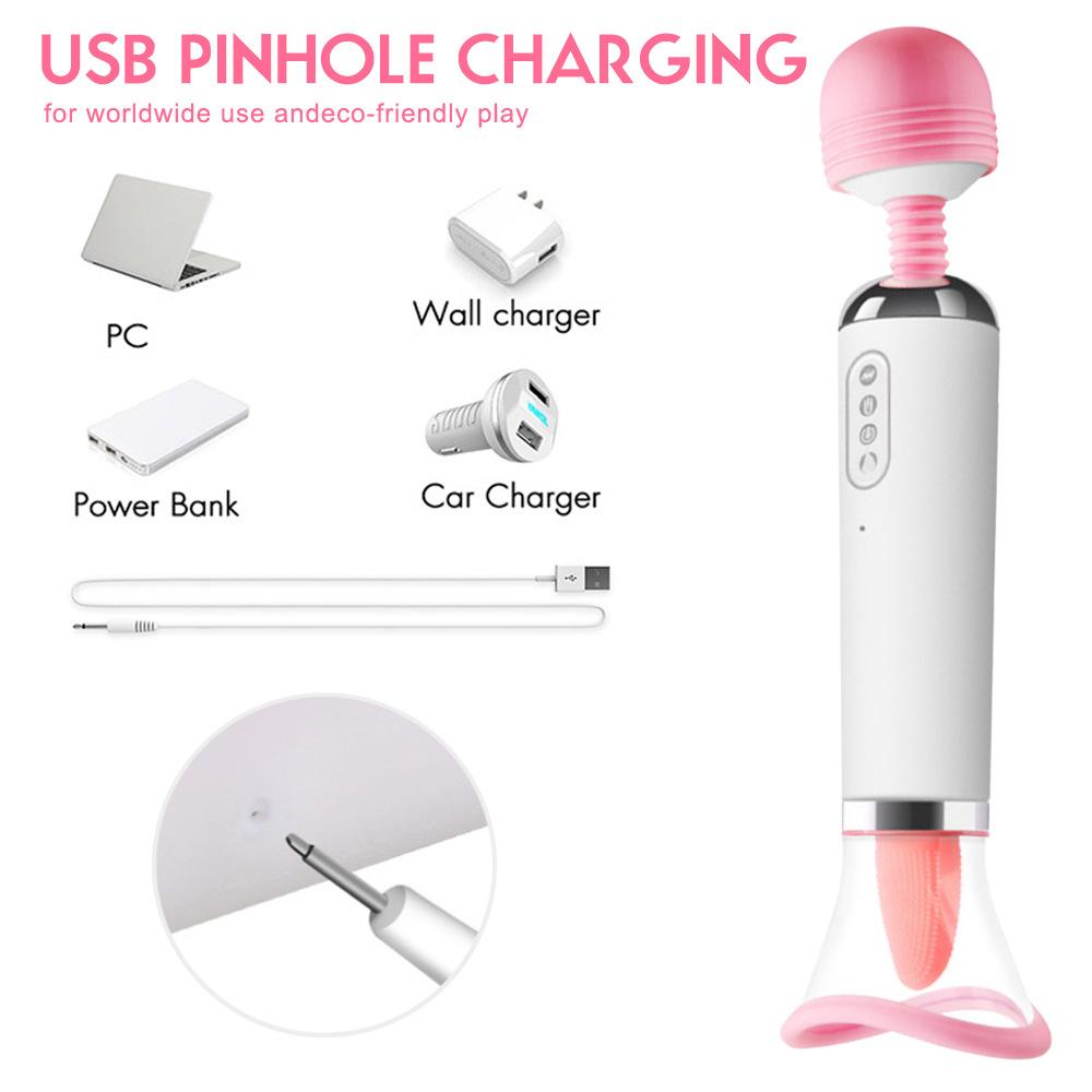 Varita Mágica de Lengua 3 en 1 Vibrador AV Succionador de Pezones Calentador Vibrador Lamedor de Lengua Estimulador de Clítoris Masturbación Sexo