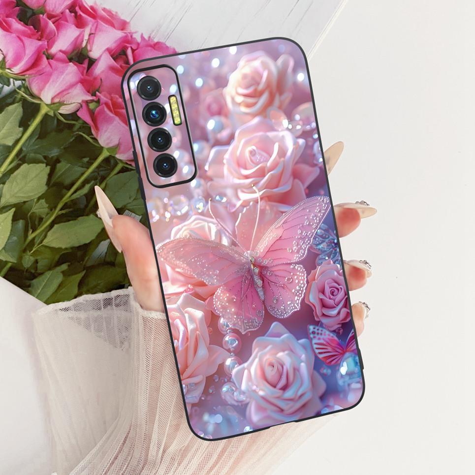 Luxury Flower Butterfly Bow Pattern Casing For Tecno Camon 17P 17 Pro Back Cover Clear Soft Silicone Phone Case For Camon17