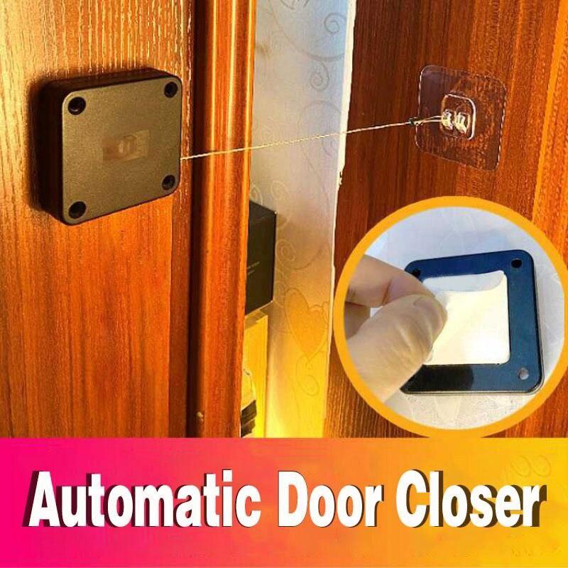 1pc Black Punch Free Automatic Sensor Door Closer Automatic Shutdown Device Non Punching Telescopic Sliding Door Device