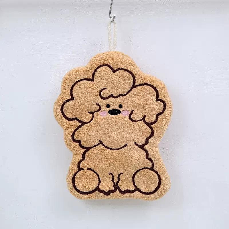 Coral fleece puppy hand towel hanging type kitchen bathroom rag double layer thickened cartoon portable non-shedding handkerchief