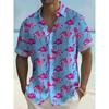 Chemise Homme Motif Flamant Rose Imprimé Été, Chemise Manches Courtes Hawaïenne Homme