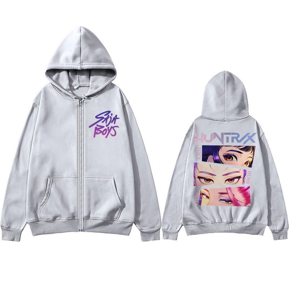 Anime Kpop Demon Hunter Huntrix Graphic Zipper Hoodies Harajuku Men Women Zip Up Sweatshirt Winter Loose Fleece Casual Coat