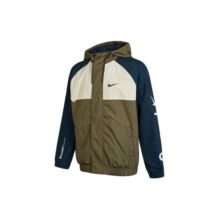 Men s Nike Alphabet Logo Printing Colorblock Hooded Jacket Autumn Olive Green DX6311-222 L